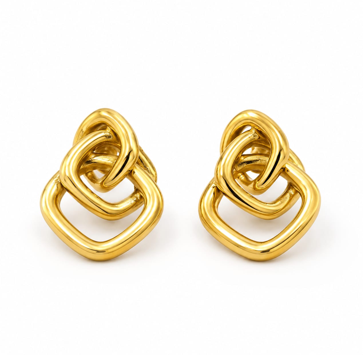 18K Gold-Plated Interlocking Geometric Stud Earrings | Anti-Tarnish Minimal Earrings for Women