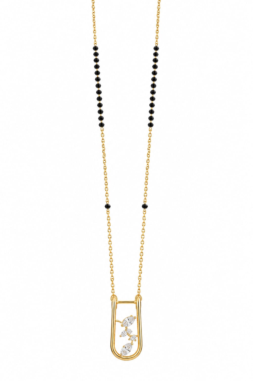 18K Gold-Plated Floral CZ Mangalsutra | Anti-Tarnish Black Bead Necklace for Women