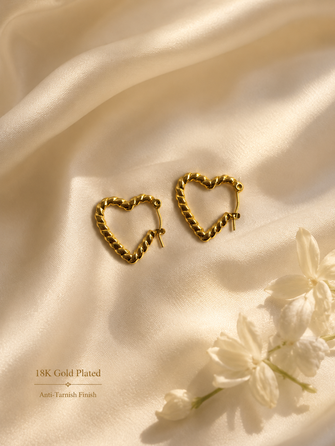 Golden Heart Twist Hoop Earrings