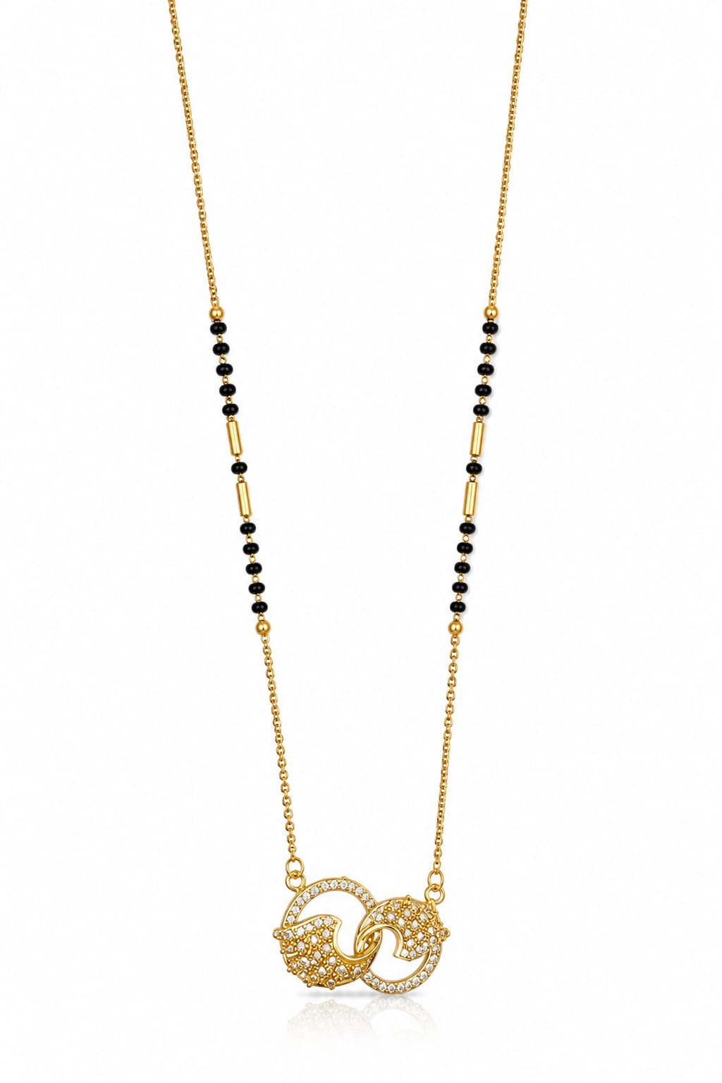 18K Gold-Plated Interlocking CZ Mangalsutra | Anti-Tarnish Black Bead Necklace