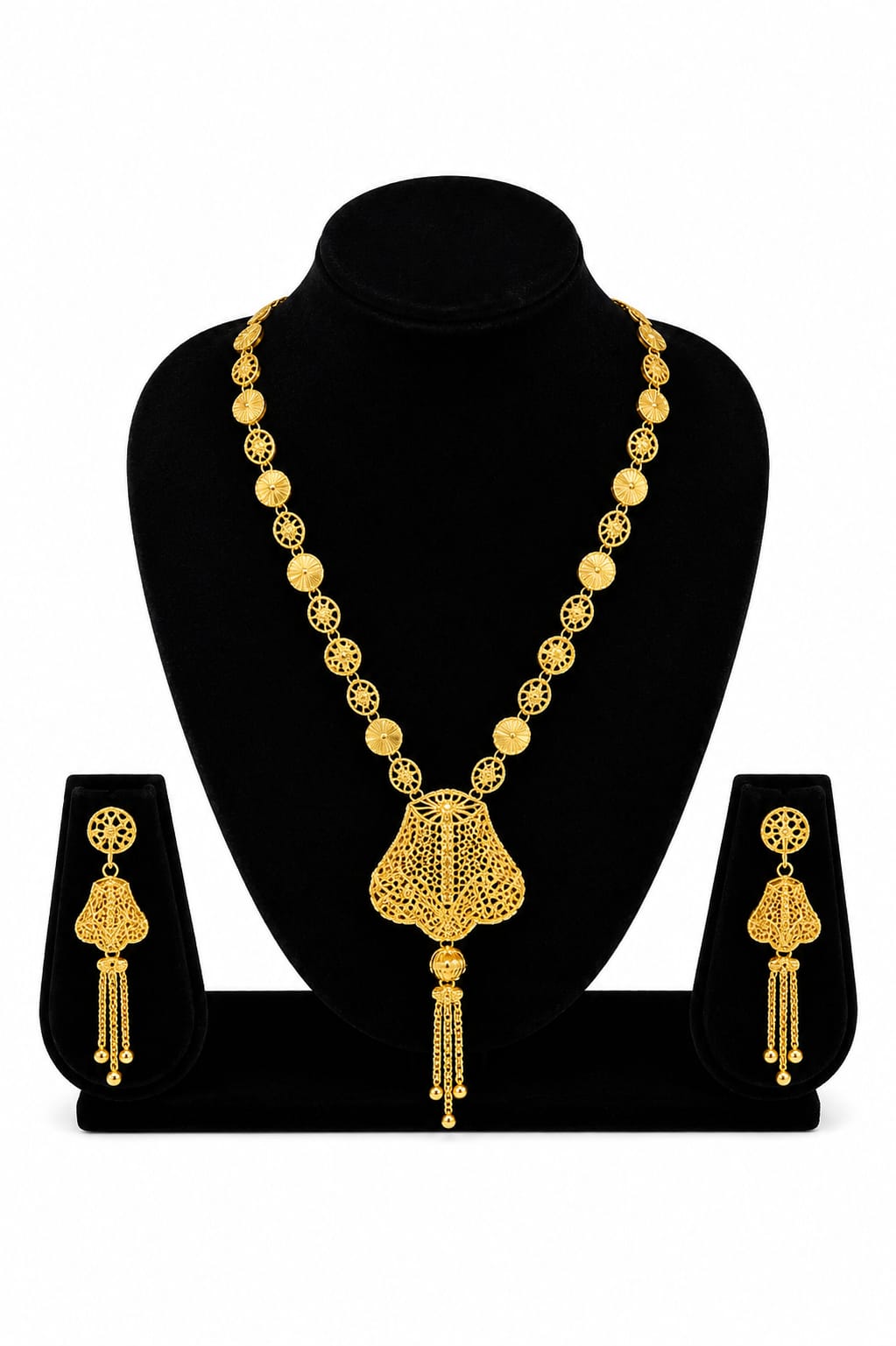 18K Gold Plated Mesh Weave Necklace Set | Anti-Tarnish Designer Jewelry with Earrings & Ring
