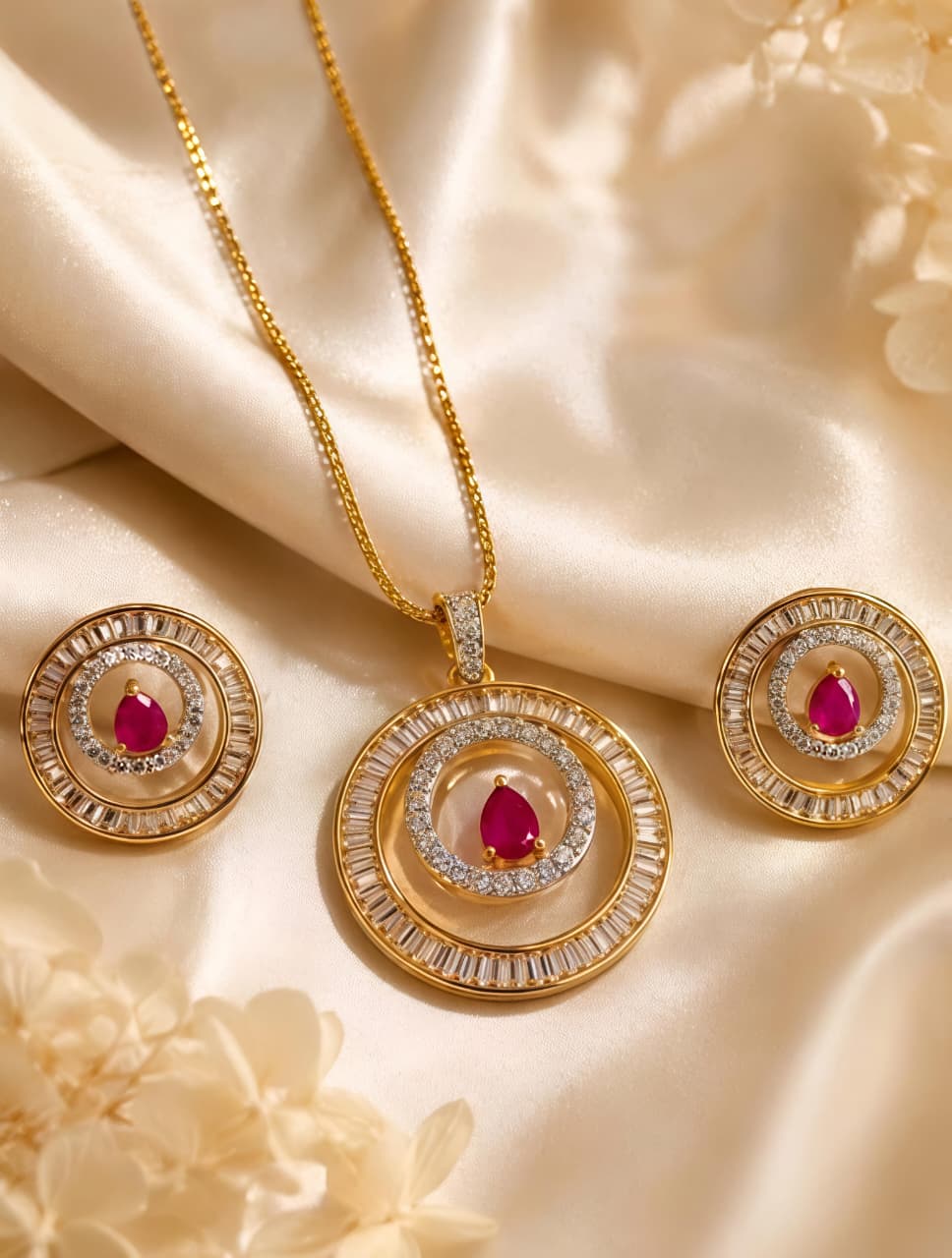 Ruby Radiance Circle Pendant Set