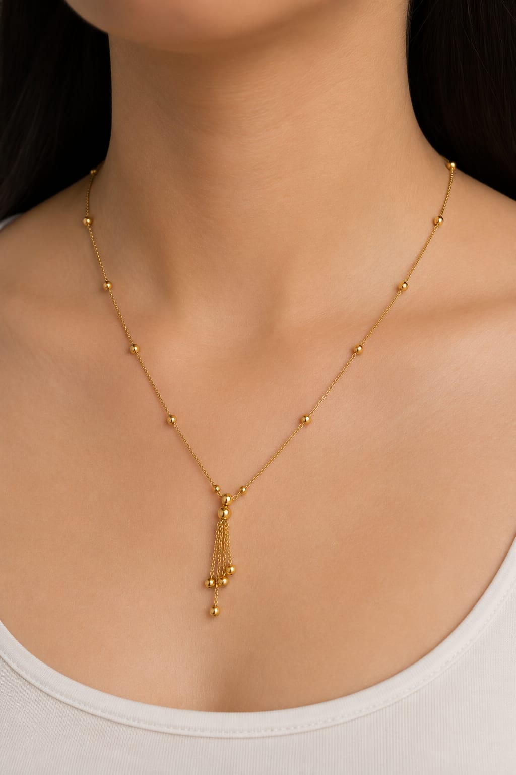 Golden Bead Tassel Necklace