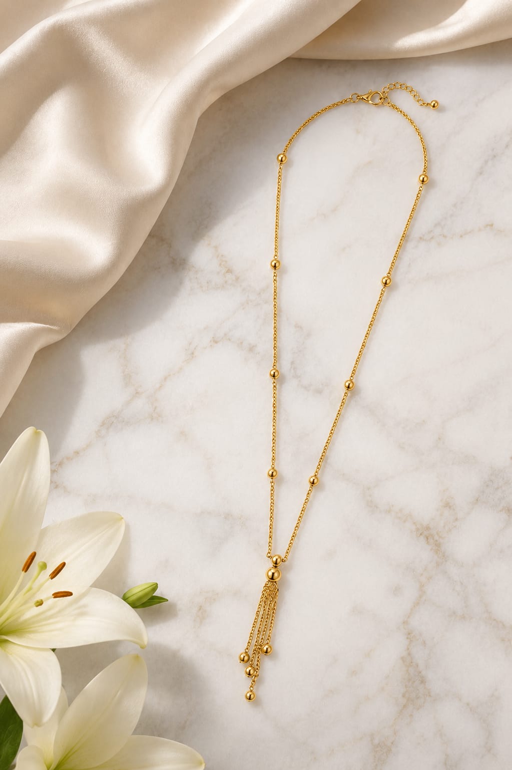 Golden Bead Tassel Necklace