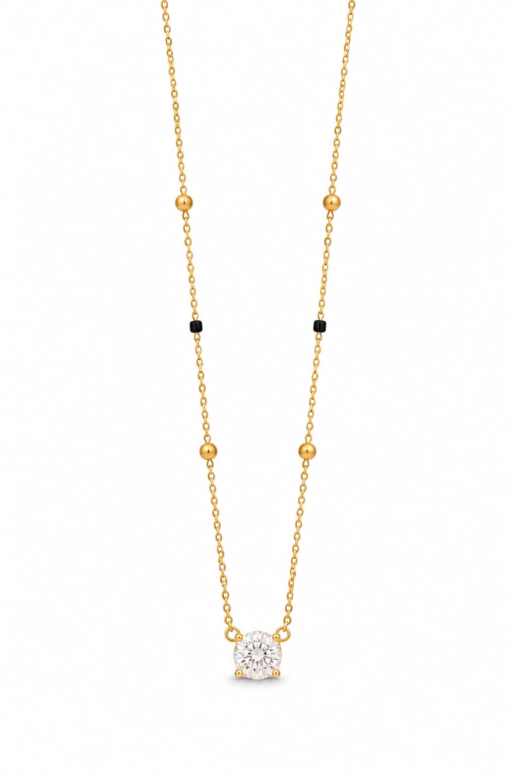 18K Gold-Plated Solitaire CZ Mangalsutra | Minimal Anti-Tarnish Black Bead Necklace