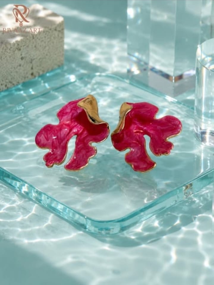 Pink Bloom Statement Earrings – Gold Plated Abstract Floral Earrings for Women