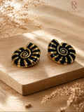 Midnight Spiral Statement Earrings – Black & Gold Plated Enamel Earrings for Women