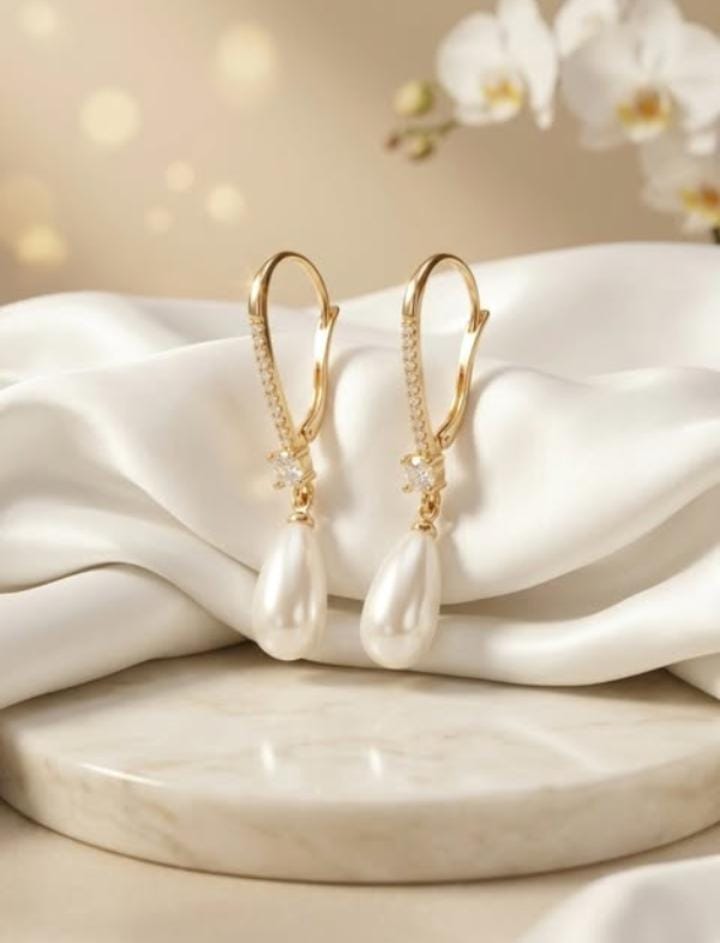 Pearl Drop Hoop Earrings – Gold Plated Pearl Dangle Earrings for Women