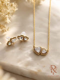 Elegant Double Heart Crystal Pendant Necklace & Stud Earrings Set | Gold-Plated Women's Jewelry