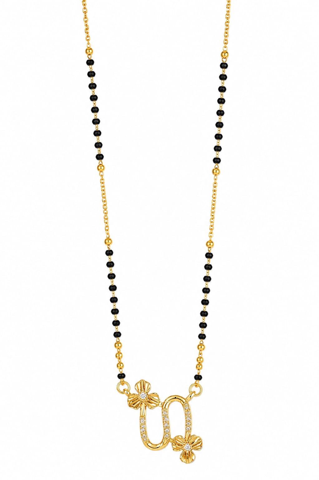 18K Gold-Plated Floral Infinity CZ Mangalsutra | Anti-Tarnish Black Bead Necklace for Women
