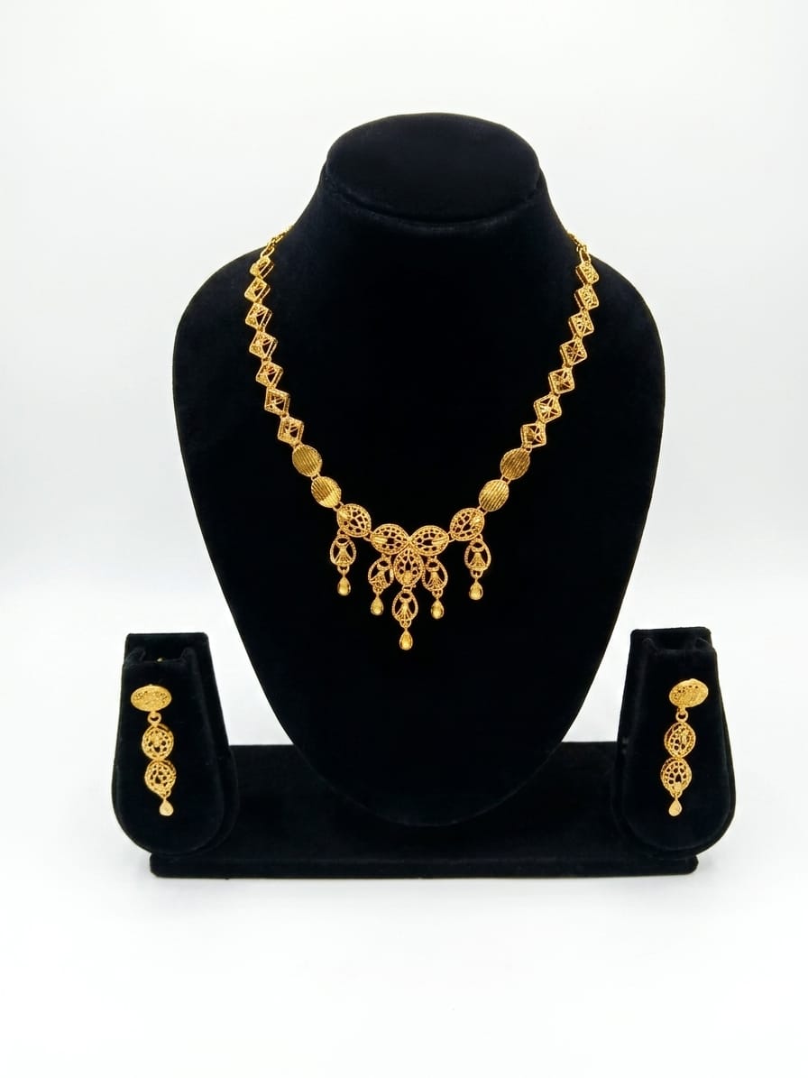 RIVAAZ ART 18K Gold Plated Anti Tarnish Traditional Filigree Pendant Set with Matching Earrings | Lightweight Ethnic Jewellery for Women & Girls