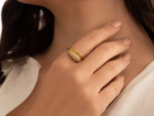 18K Gold Plated Anti-Tarnish Pave Crystal Statement Ring for Women | RIVAAZ ART