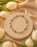 Anti-Tarnish Silver-Plated Pink Crystal Floral Bracelet for Women | RIVAAZ ART