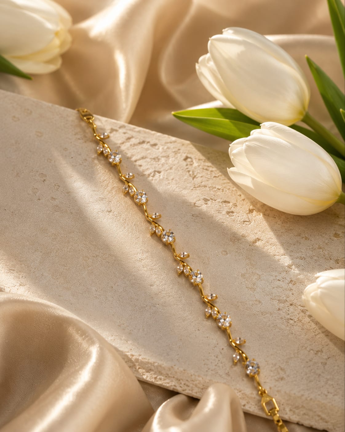 18K Gold Plated Anti-Tarnish Floral Crystal Vine Bracelet for Women | RIVAAZ ART