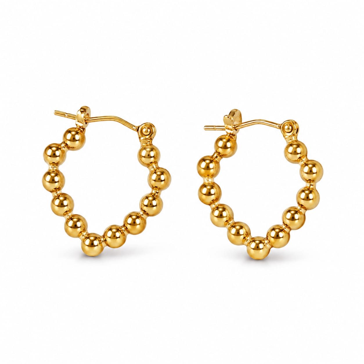 18K Gold-Plated Beaded Hoop Earrings | Anti-Tarnish Minimal Gold Hoops for Women