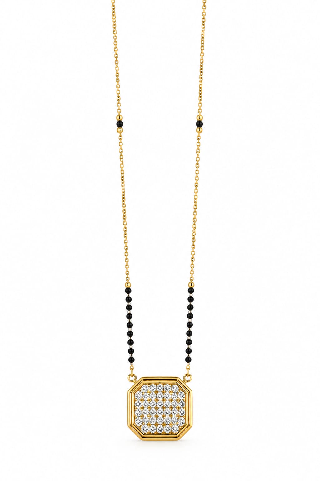18K Gold-Plated Square CZ Mangalsutra | Anti-Tarnish Black Bead Necklace for Women