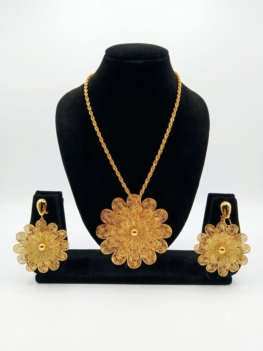 RIVAAZ ART 18K Gold Plated Anti Tarnish Floral Pendant Set with Matching Earrings | Lightweight | Premium Fashion Jewellery for Women & Girls