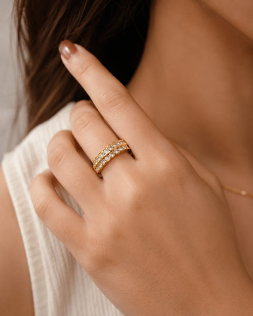 18K Gold Plated Anti-Tarnish Adjustable CZ Open Ring for Women | RIVAAZ ART
